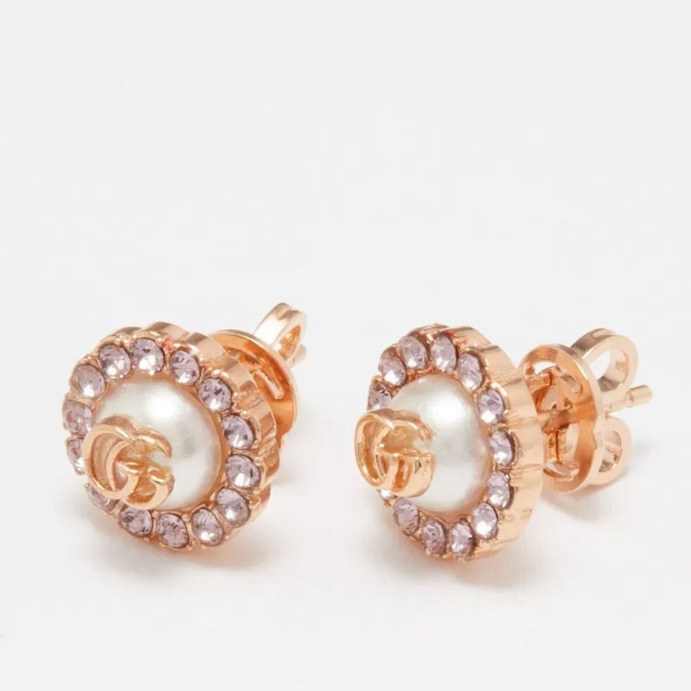 Gucci Marmont Faux Pearl and Rose Gold Stud Earrings
